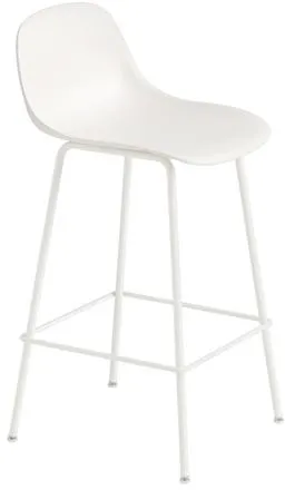 Muuto Fiber Barstol med Tube Base og Rygg Hvit/Hvit H87,5 cm