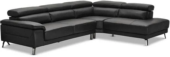 Napoli hjørnesofa med vippefunksjon - svart lær - Høyrevendt