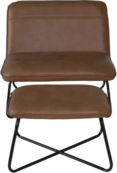 VENTURE DESIGN X-lenestol med fotskammel - brunt PU og svart jern