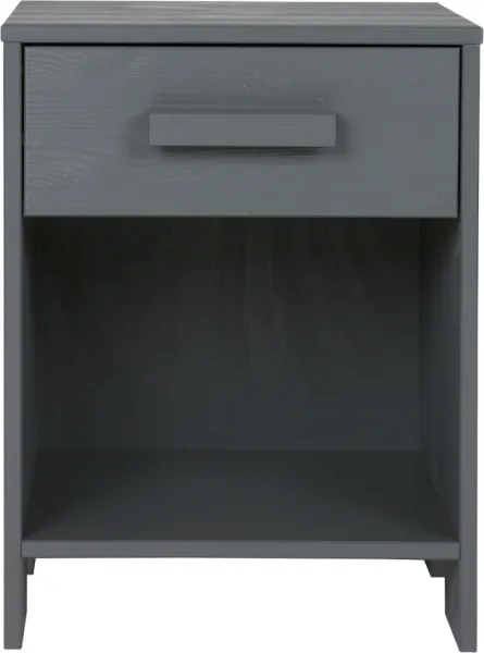 Dennis, Nattbord med skuffe, mørkegrå, H52x36x39 cm, furu