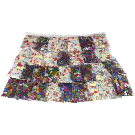 Multi-paljettmiks, assorterte farger, størrelse 7–30 mm, 25 g/32 stk.