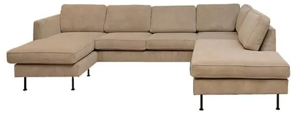 Thy sofa m. chaiselong og open-end - 305 x 210 cm. - beige fløyel - venstrevendt